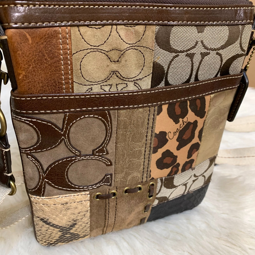 COACH Gallery Patchwork Multi-Texture Swing Pack Crossbody #40916 Brown Gold Tan - Picture 13 of 15